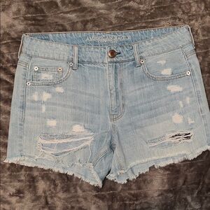 American Eagle Outfitters Women's Light Blue Ripped Jean Shorts size 10
